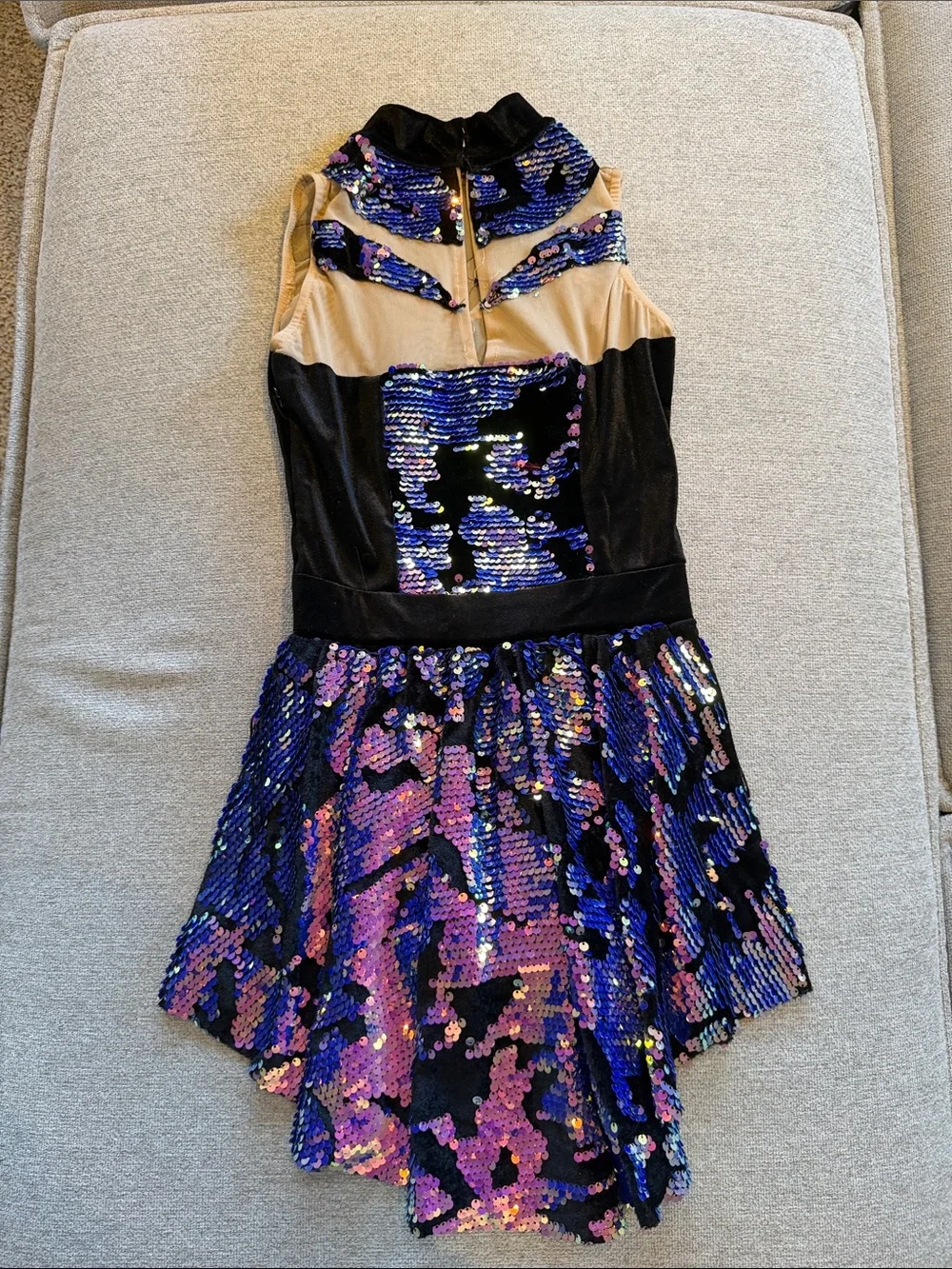 Costume: Girls Black Dance Dress with Iridescent Pink & Purple Sequins